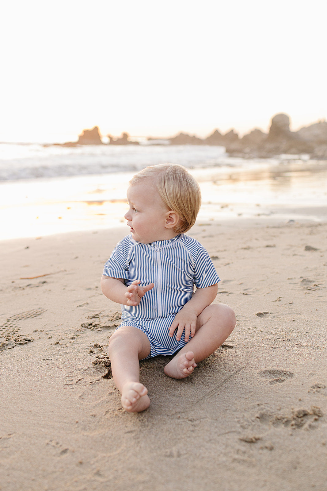 Blue Stripe Zipper Swimsuit