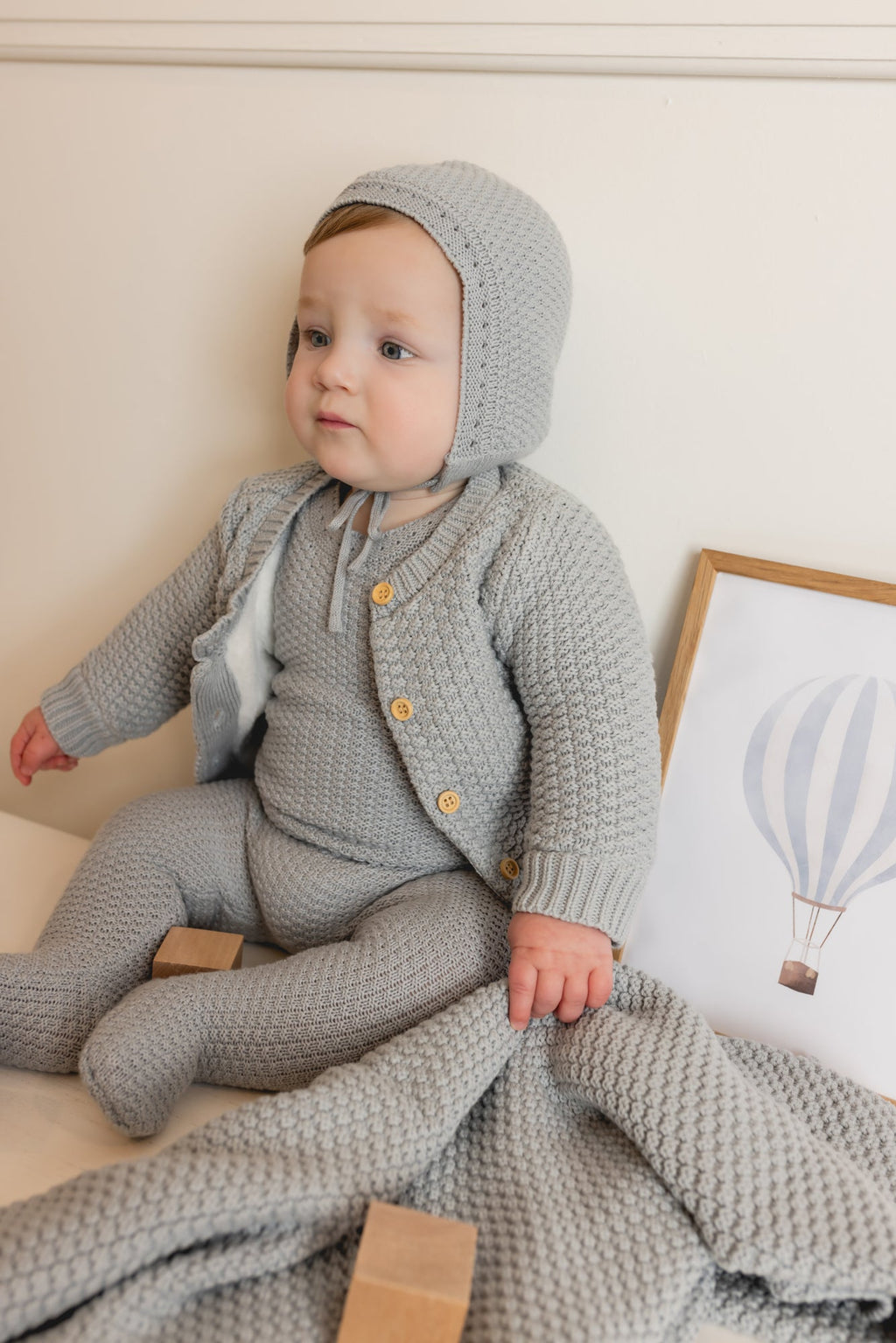 Fur Lined Waffle Knit Cardigan & Bonnet