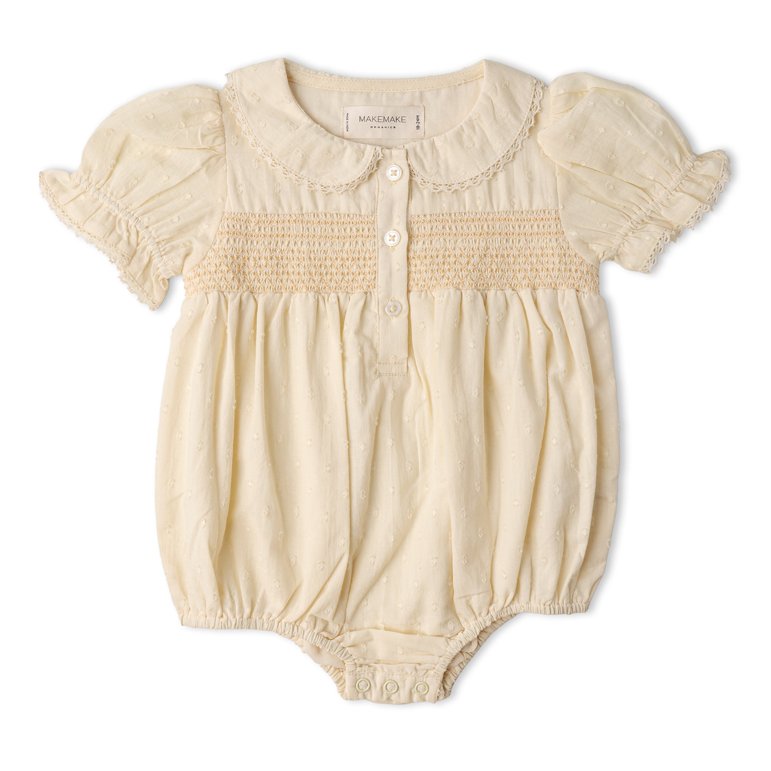 Organic Smocked Button Romper - Butter Yellow