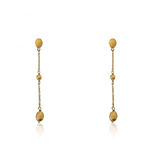 14K Gold Plated ARCTIC MIST Long Chain Brushed Nugget Earrings