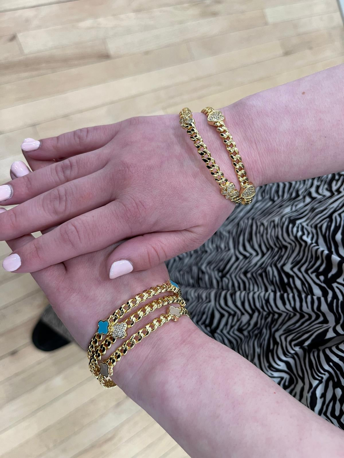 Link Bangle Accented With Cz Butterflies