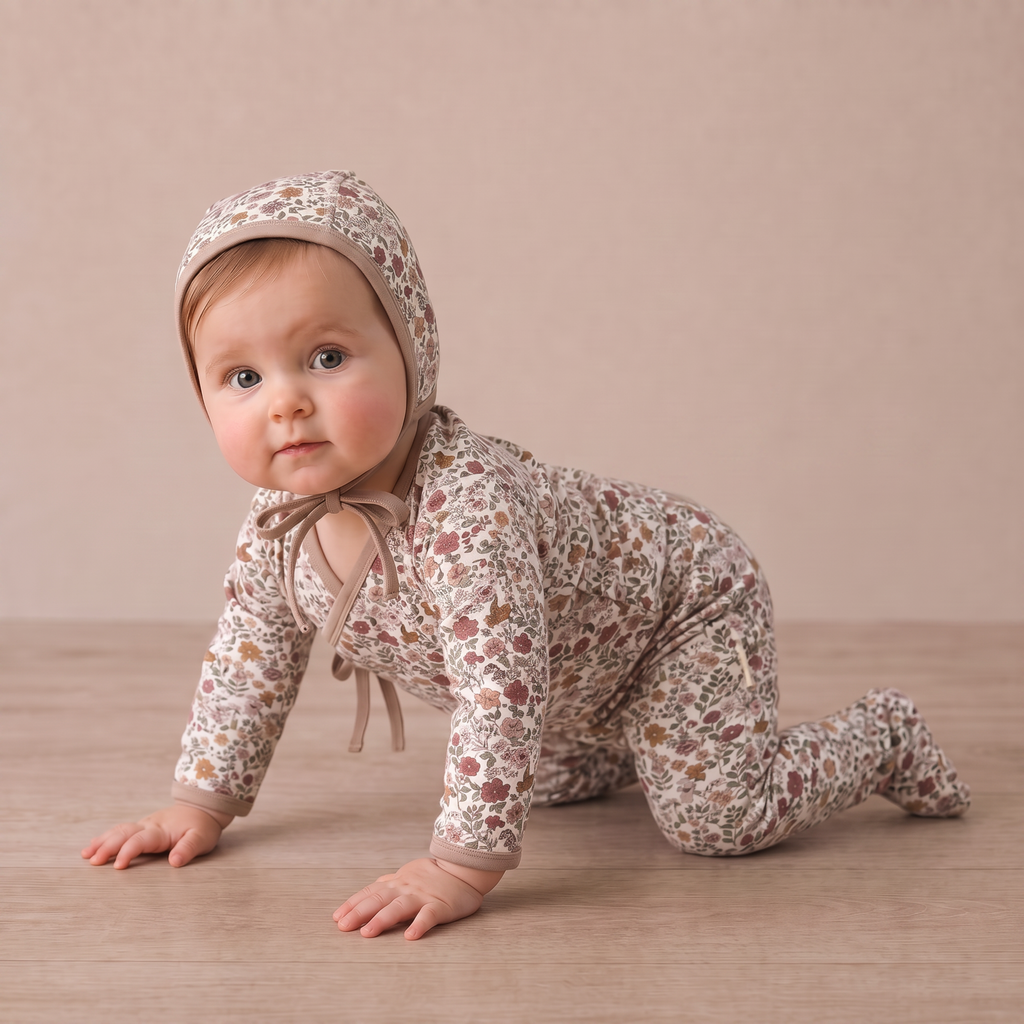 Organic Kimono Top & Footed Pants Set - Woodland Sprig