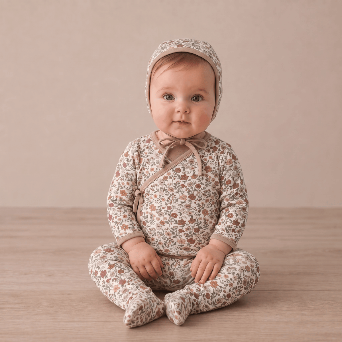Organic Kimono Top & Footed Pants Set - Woodland Sprig