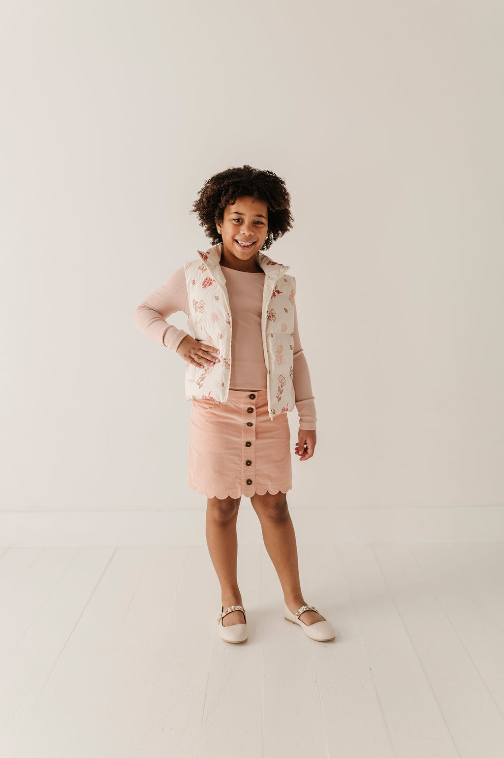 Girls Scallop Hem Corduroy Skirt in Rose Cloud