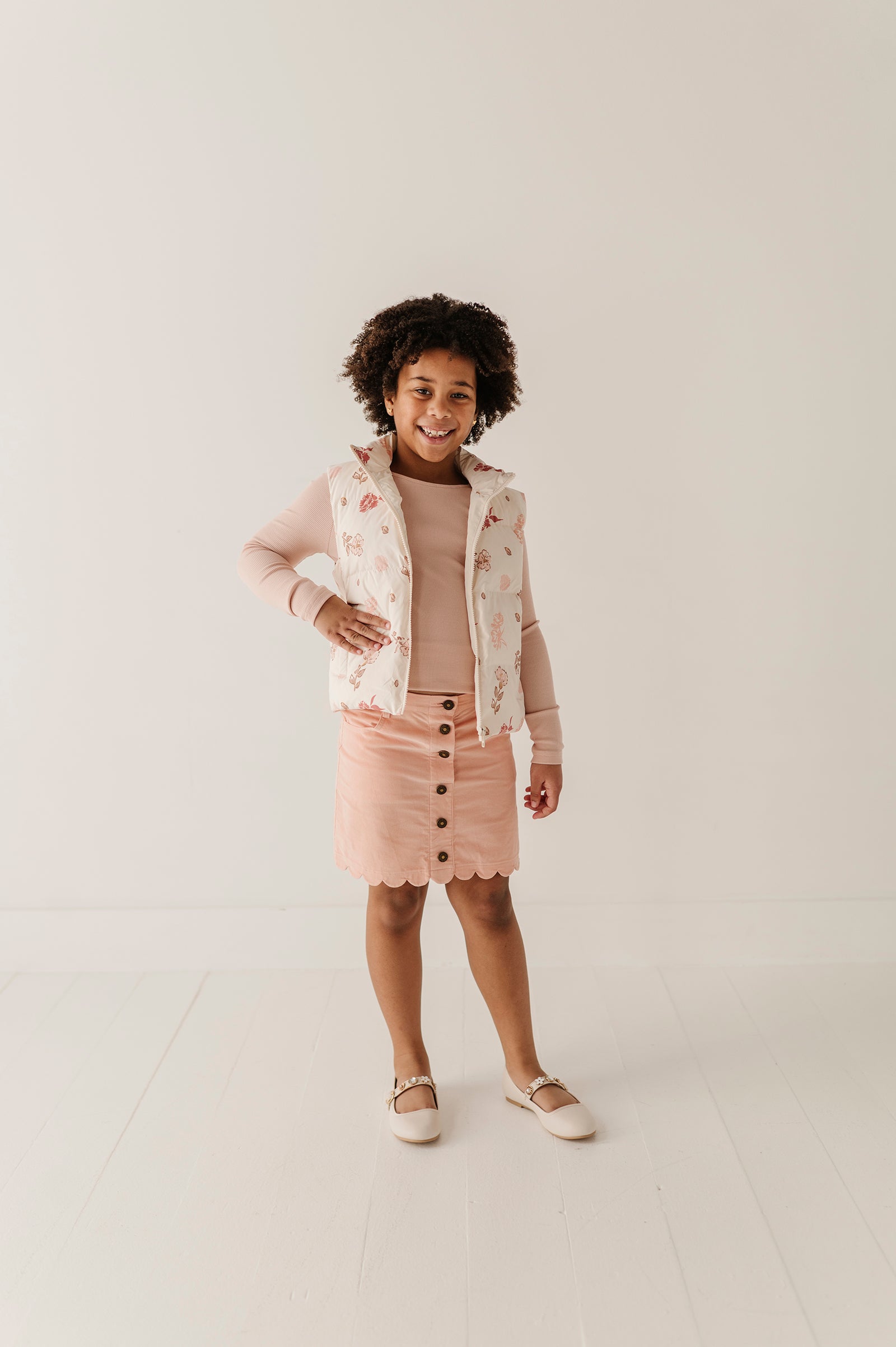 Girls Scallop Hem Corduroy Skirt in Rose Cloud