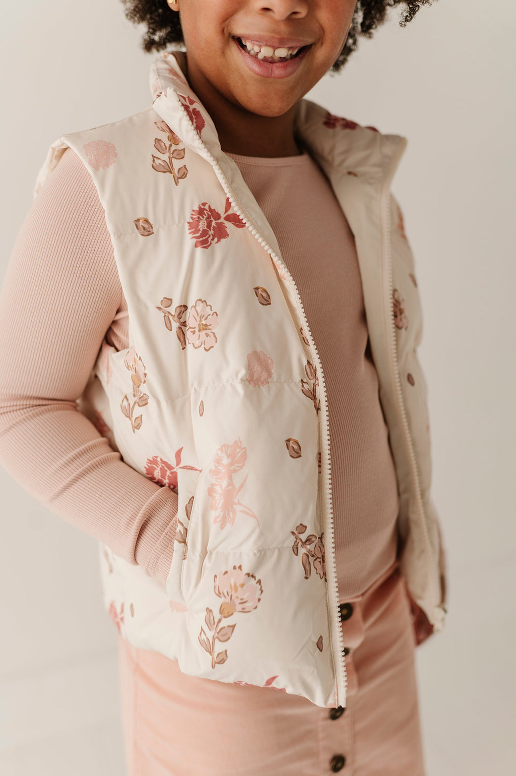 Girls Boho Puffer Vest in Yara Floral