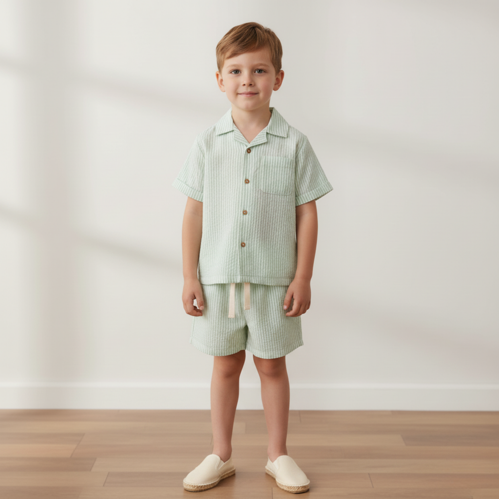 Organic Shirt & Shorts Set - Basil Stripes