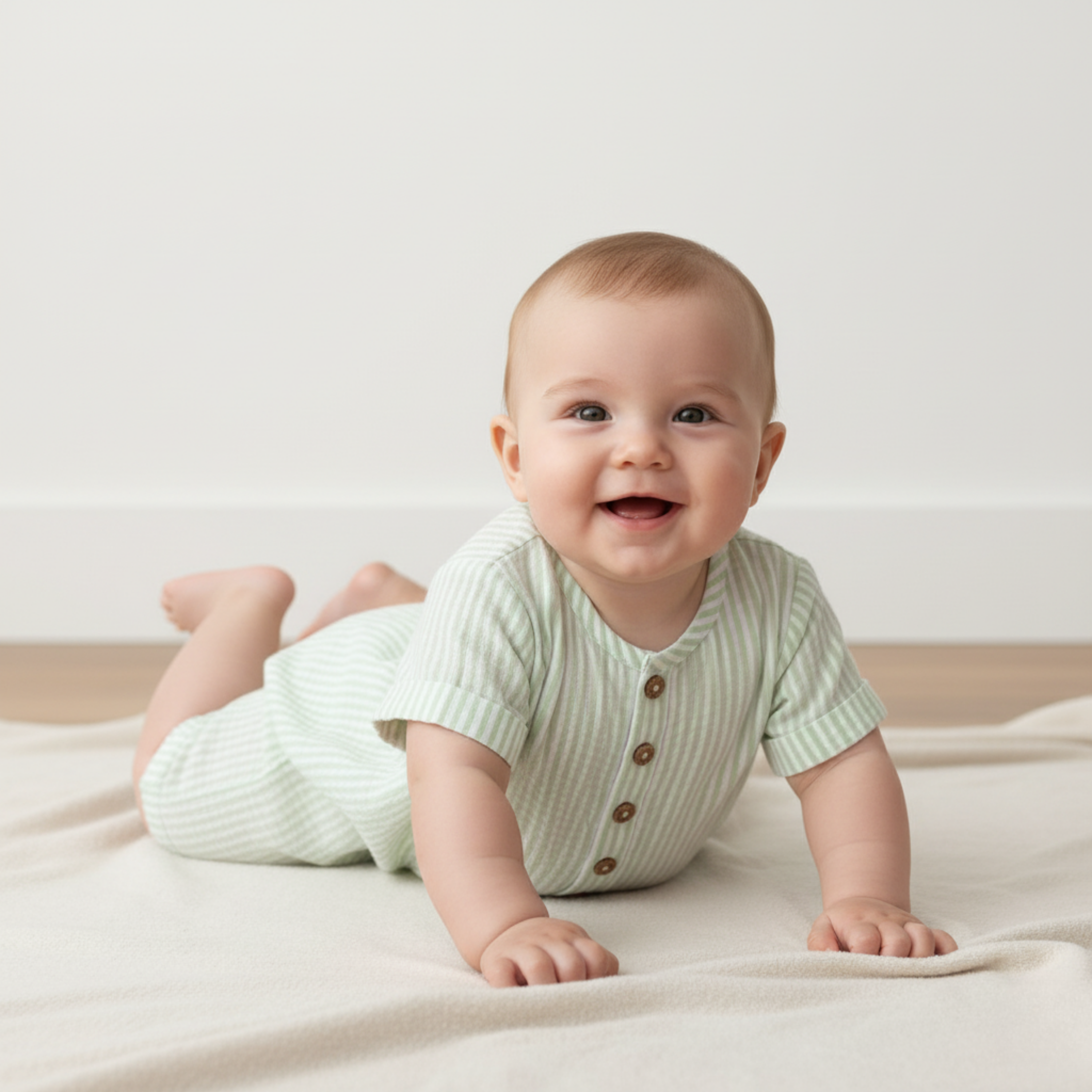Organic Short Bubble Romper - Basil Stripes