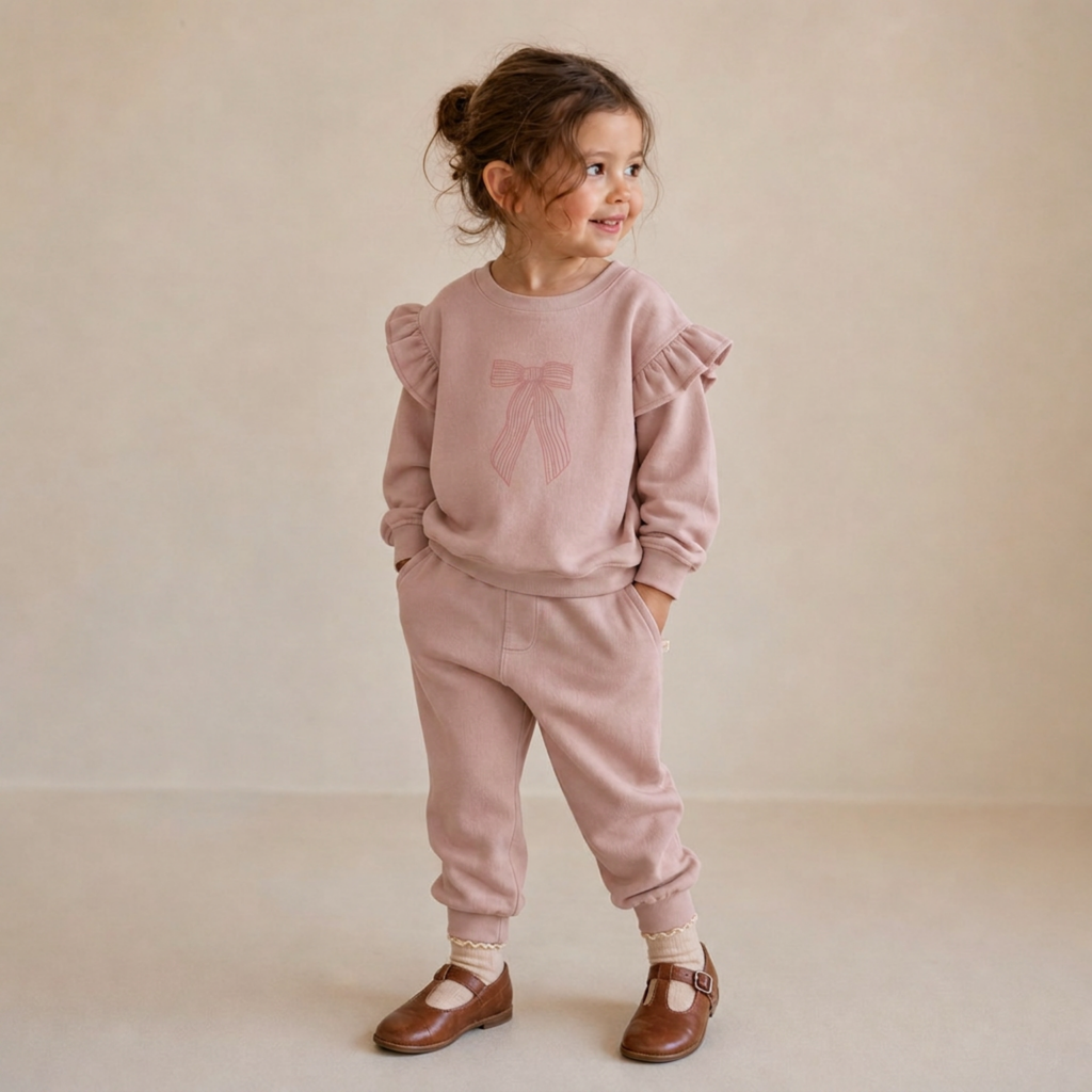 Organic Fleece Ruffle Sleeve Sweatshirt - Bow