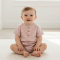 Organic Short Bubble Romper - Coral Stripes