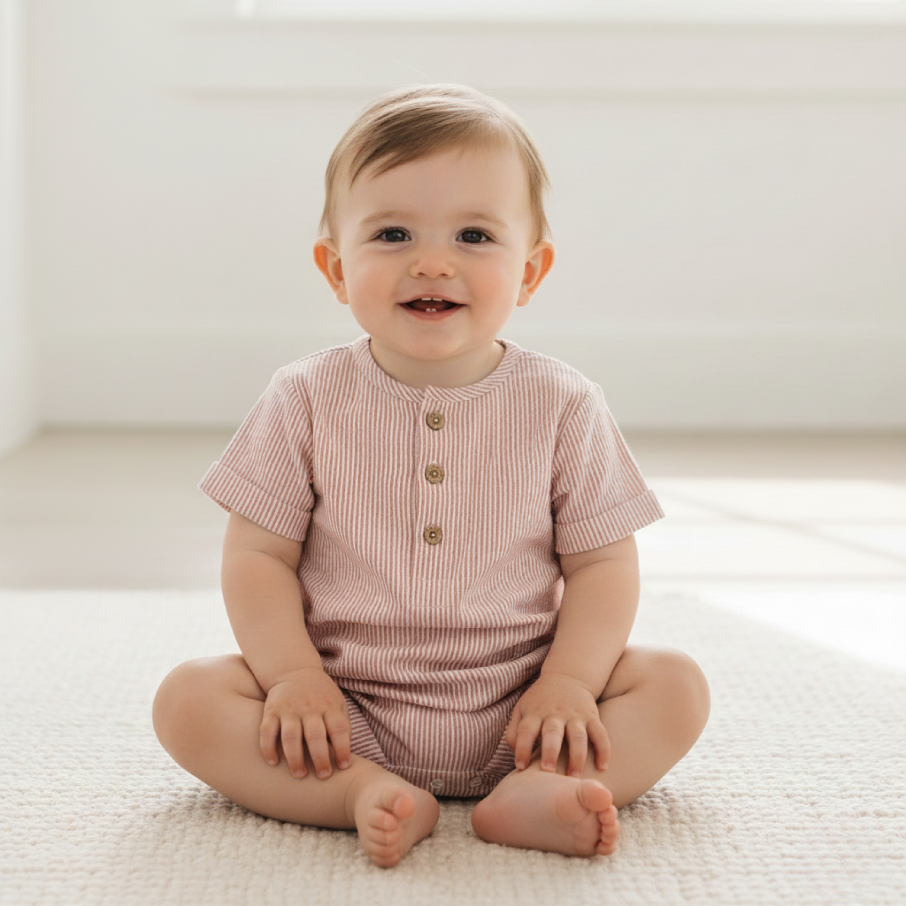 Organic Short Bubble Romper - Coral Stripes