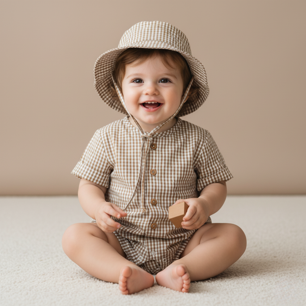 Organic Bucket Sun Hat - Caramel Check