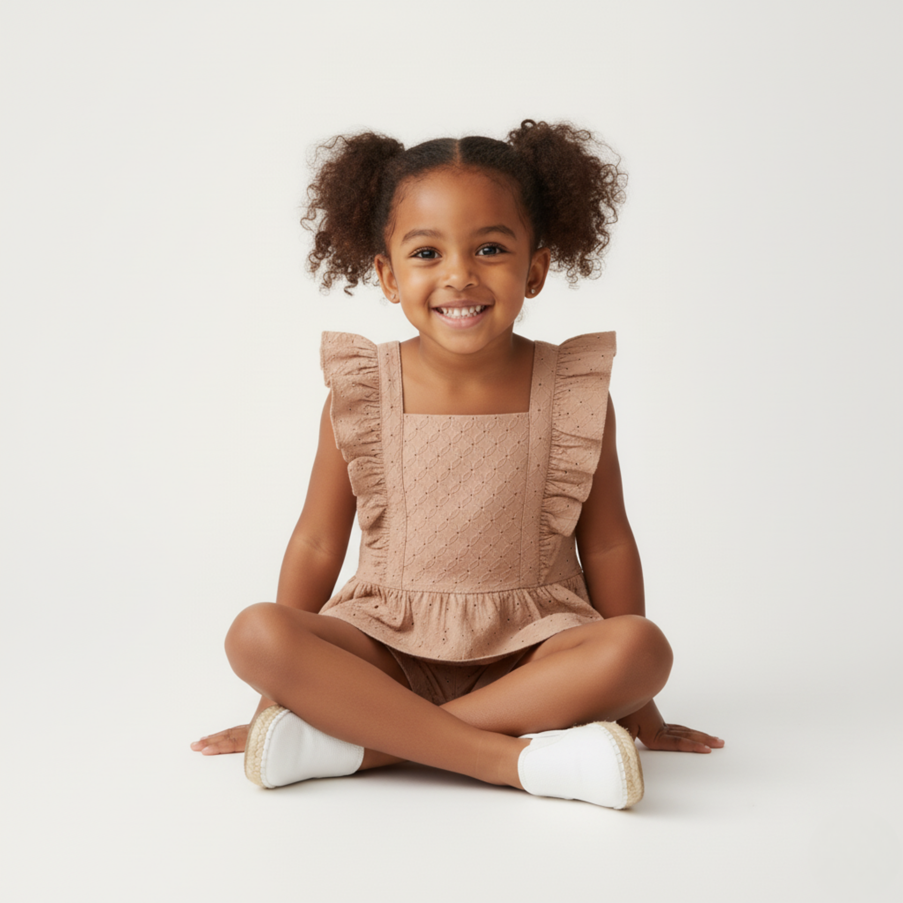 Organic Eyelet Flutter Top And Shorts Set - Clay Eyelet