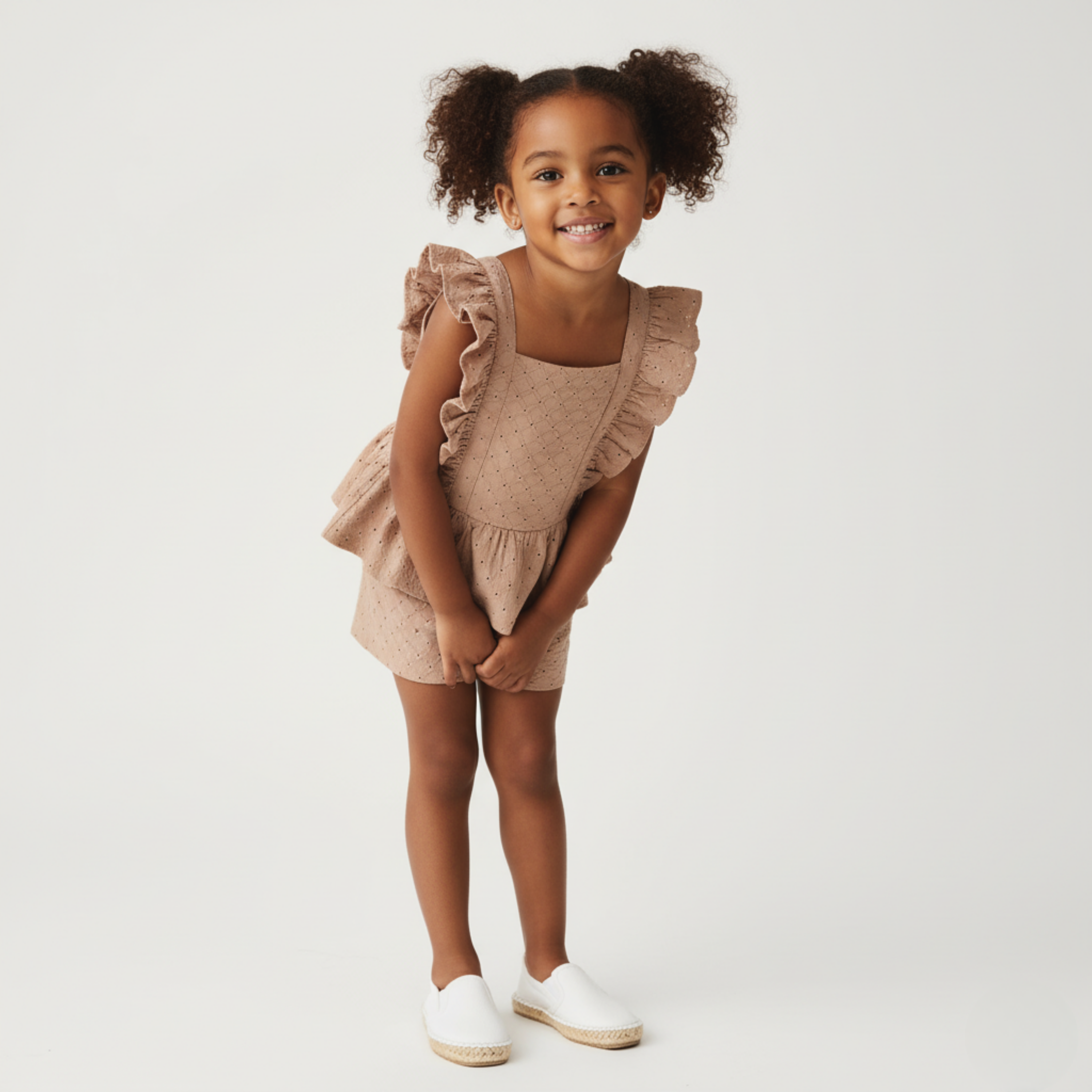 Organic Eyelet Flutter Top And Shorts Set - Clay Eyelet