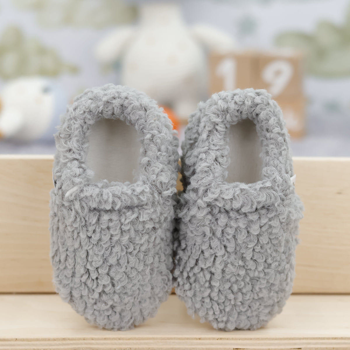 Teddy Soft Sole Baby Slippers – Gray
