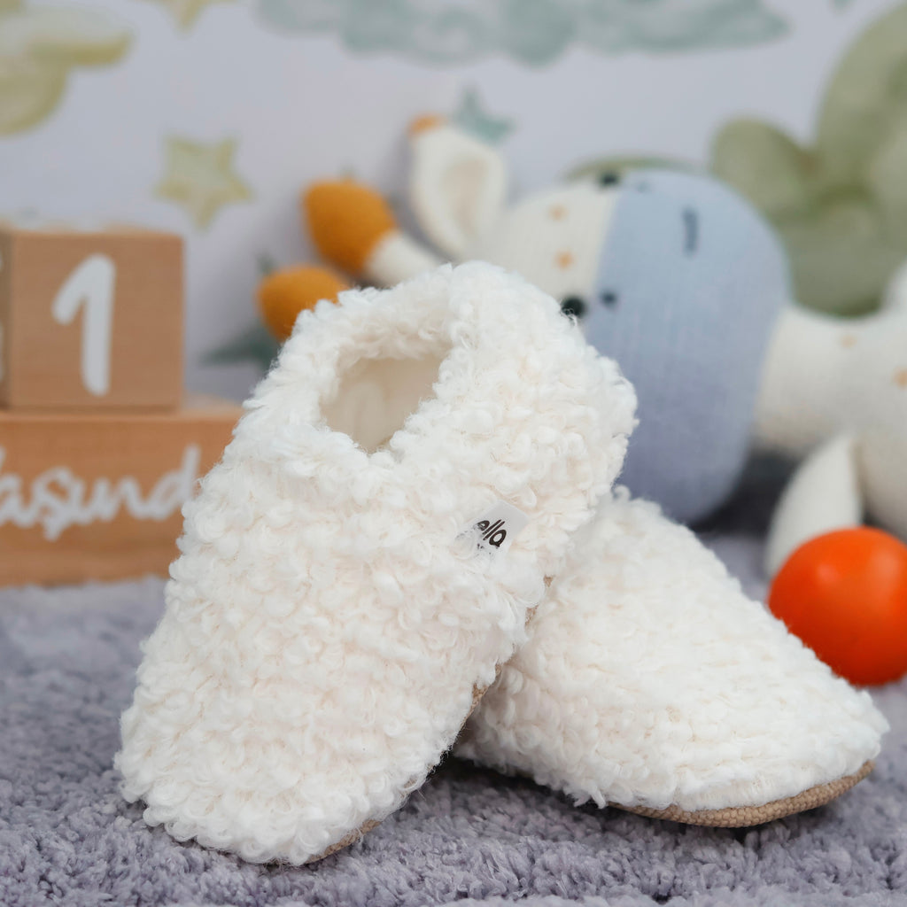 Teddy Soft Sole Baby Slippers – White