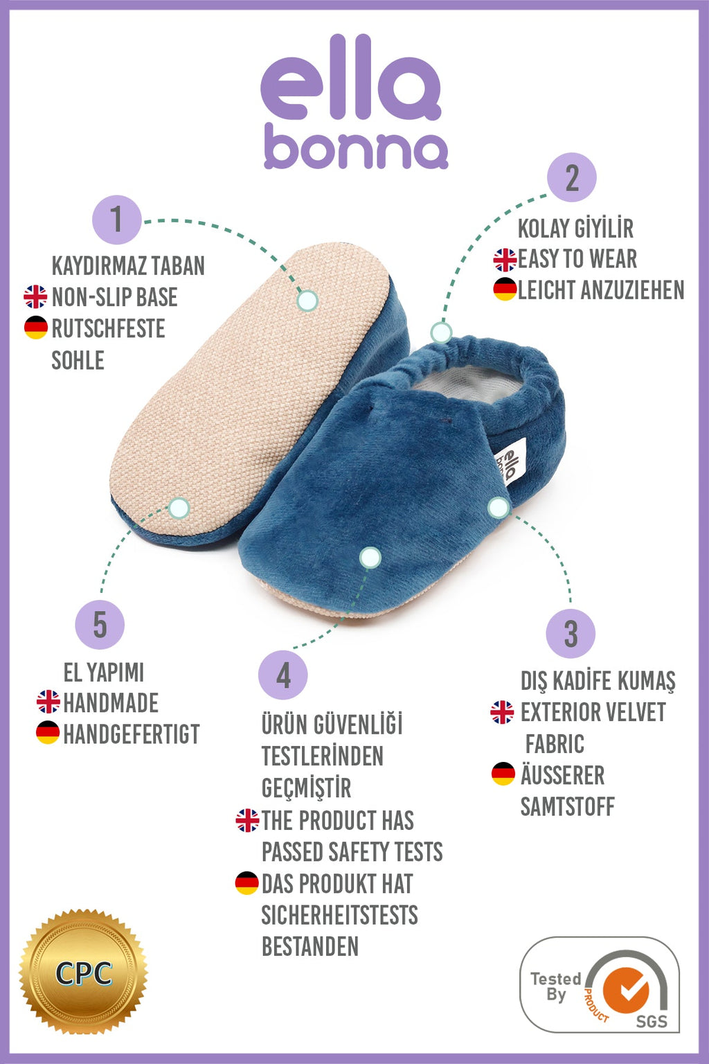 Velvet Soft Sole Baby Moccasins – Dark Blue