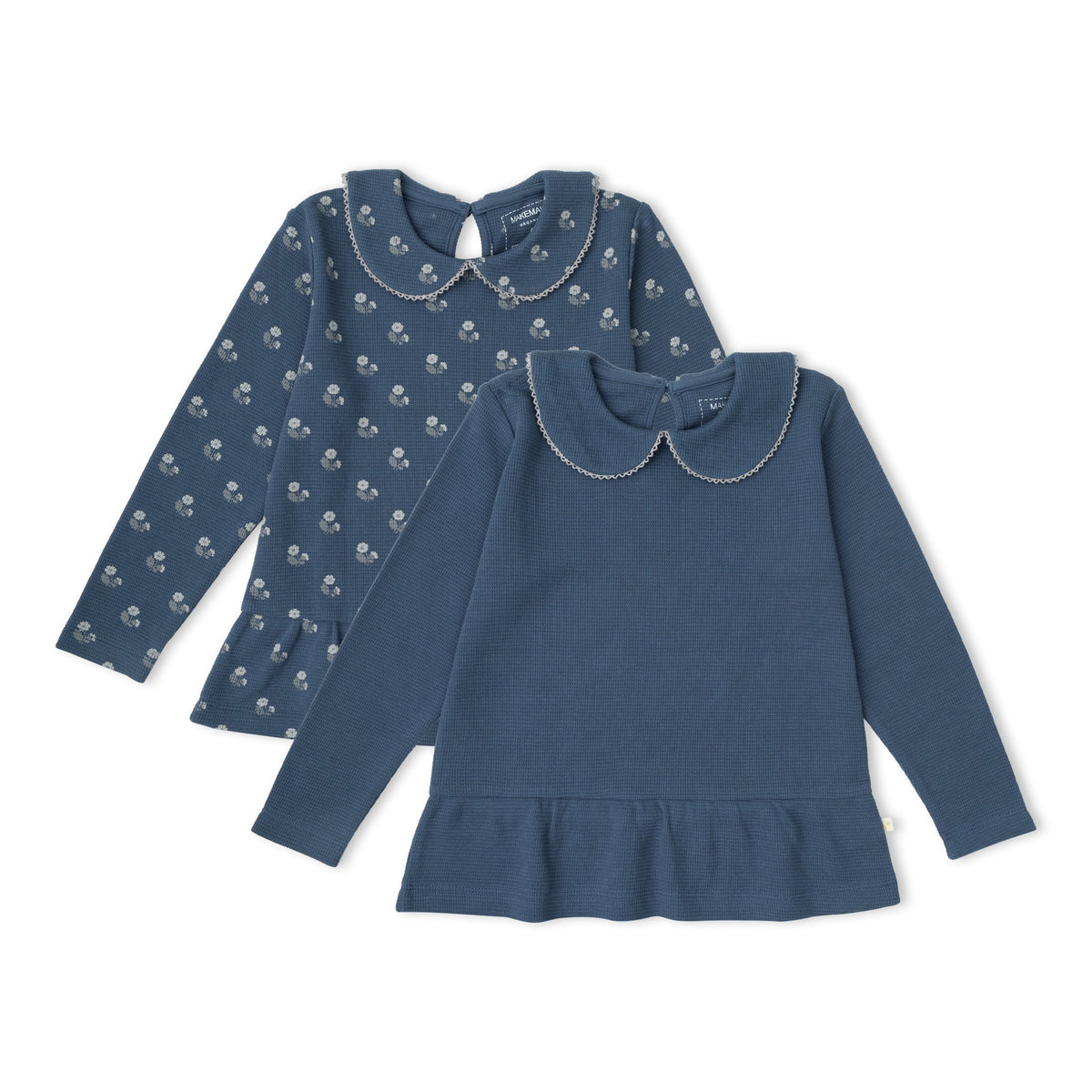 Organic Collar Peplum Top Set of 2 - Indigo Blossom + Navy