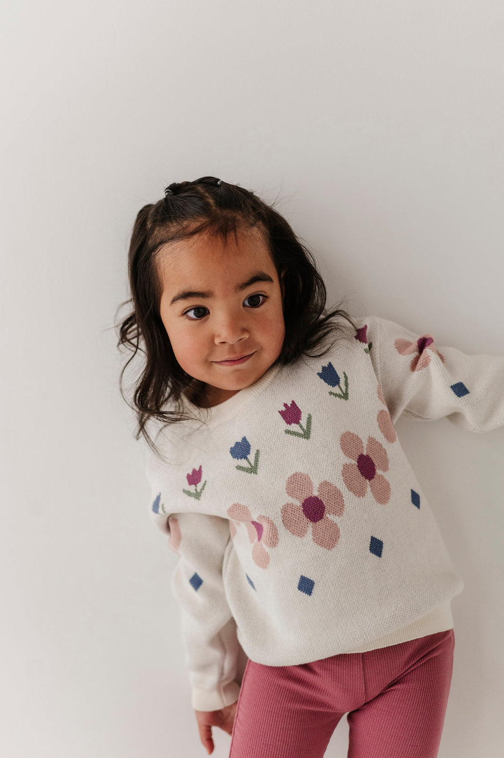 Girls Knit Sweater in Tulip Intarsia