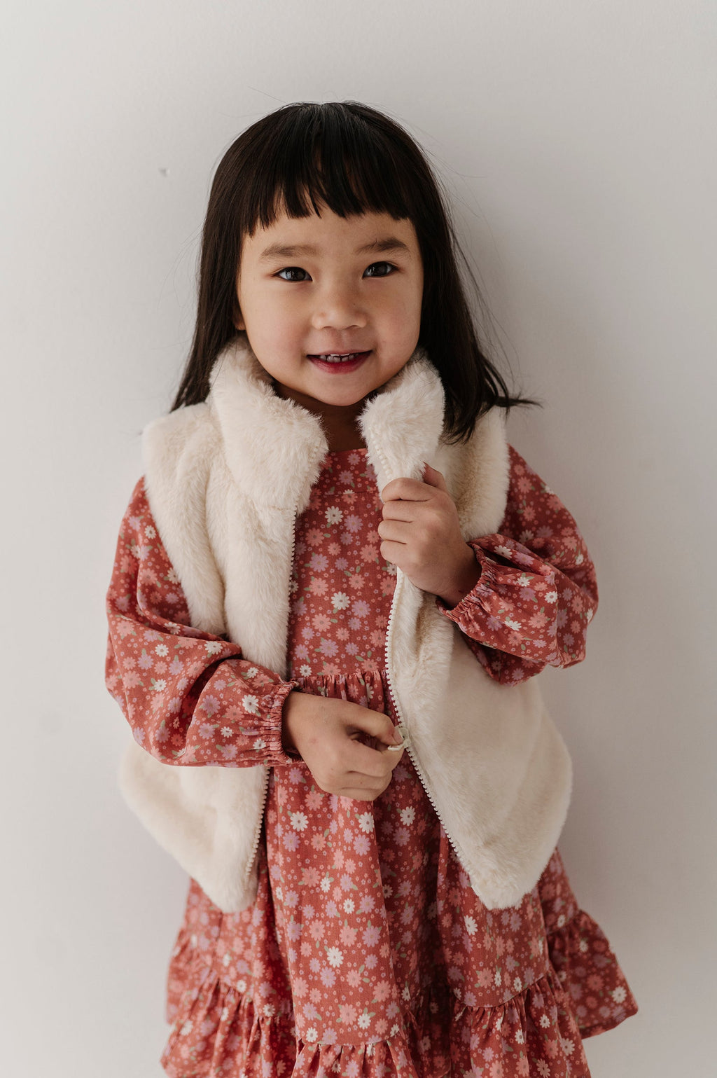Girls Fur Vest in Cream