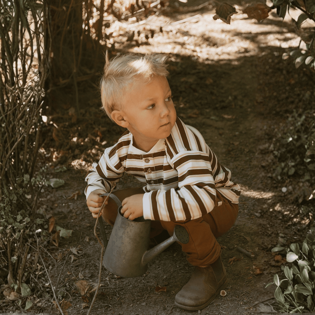 Organic Henley Tee - Cocoa Stripe
