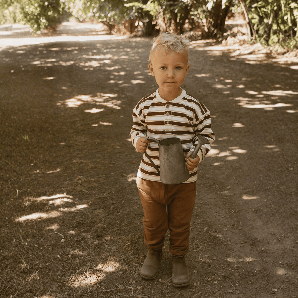 Organic Henley Tee - Cocoa Stripe