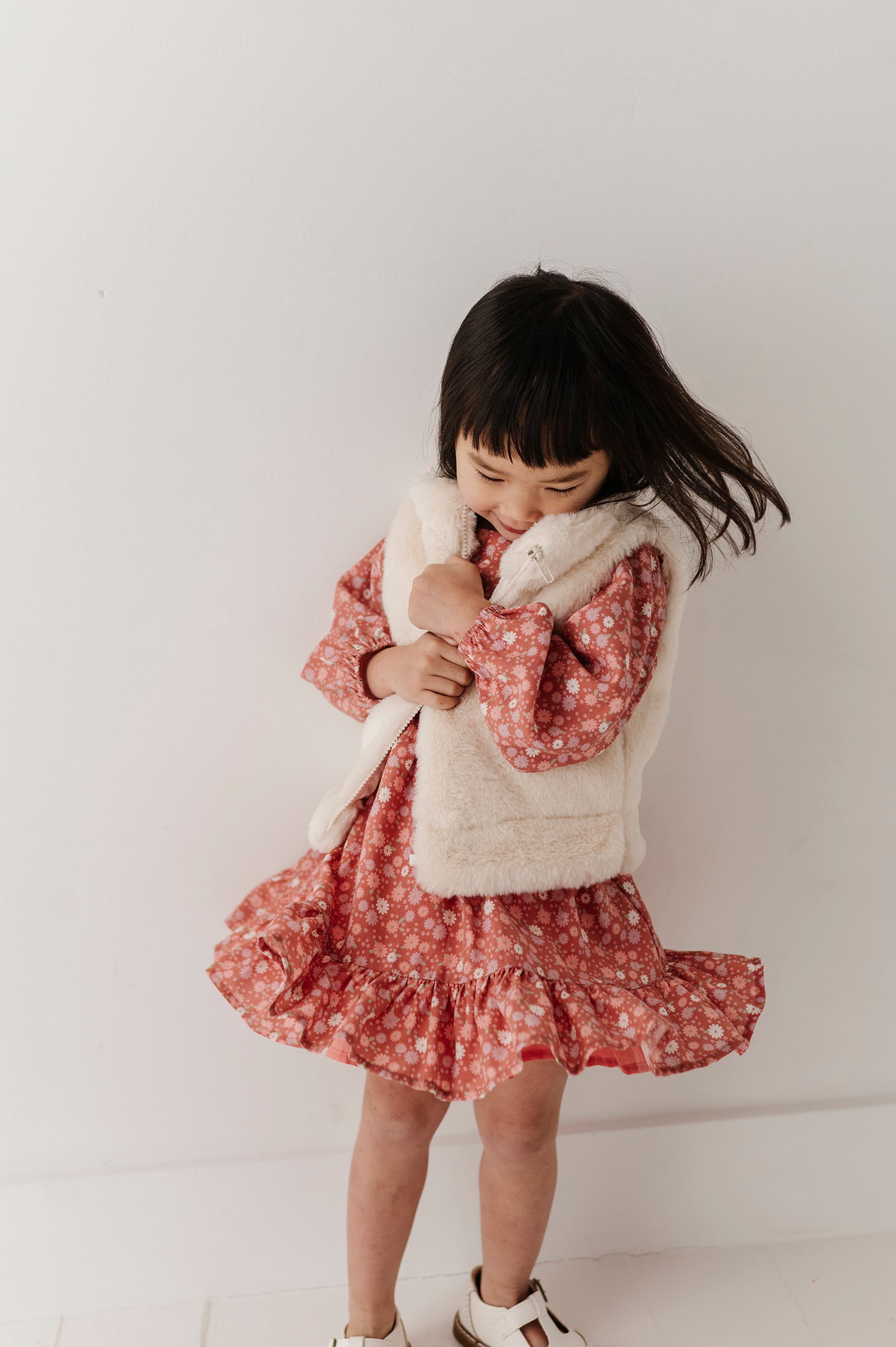 Girls Fur Vest in Cream