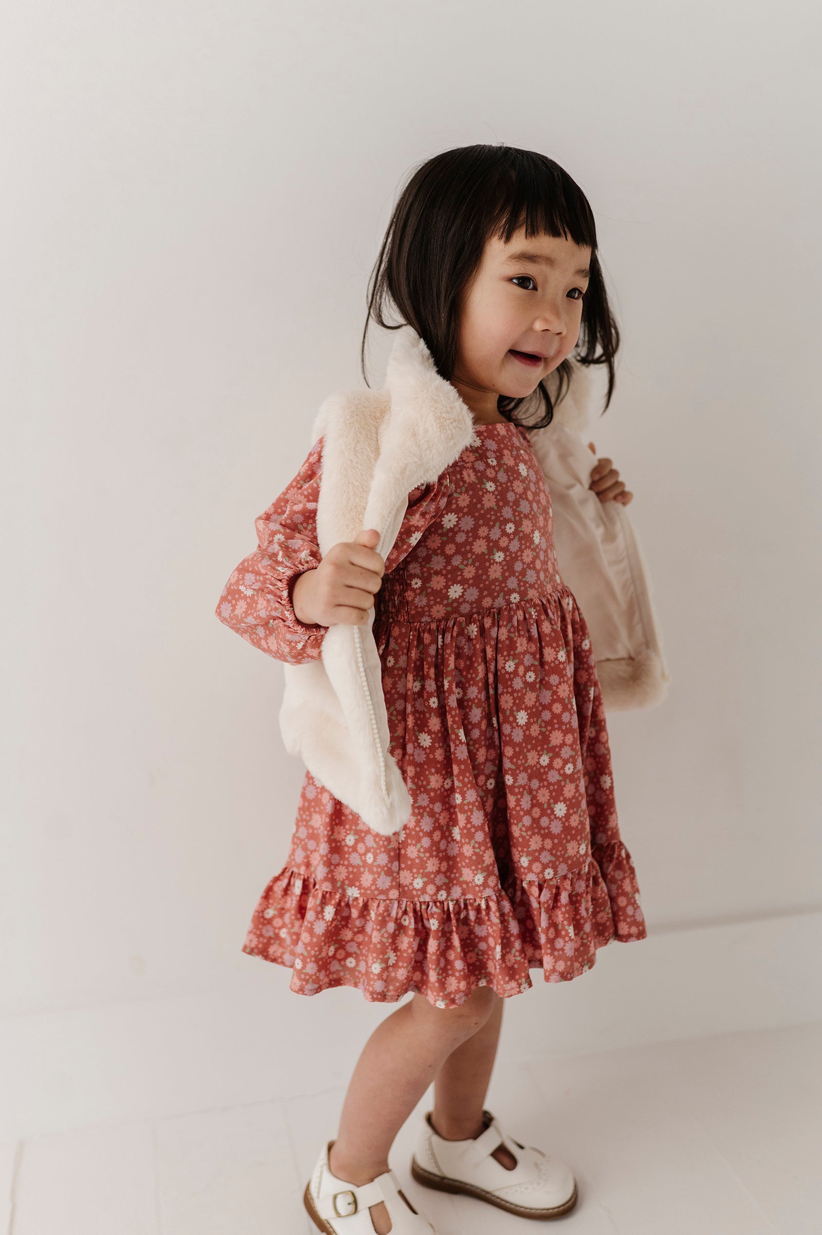 Girls Fur Vest in Cream