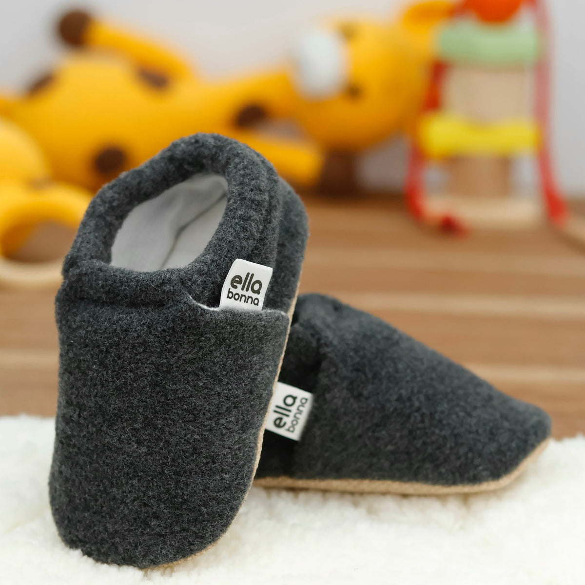 Fleece Soft Sole Baby Moccasins – Anthracite