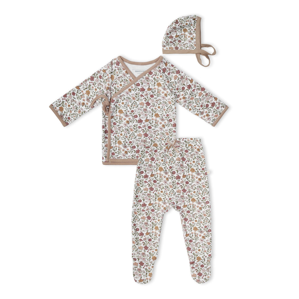 Organic Kimono Top & Footed Pants Set - Woodland Sprig
