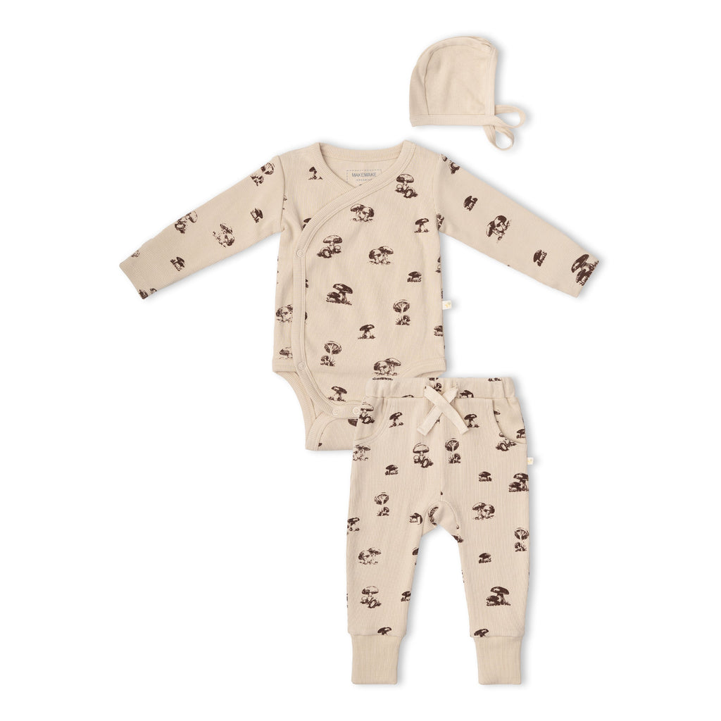 Organic Kimono Onesie & Pants Set - Mushroom