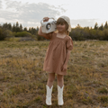 Organic Eyelet Bubble Sleeve Dress - Clay Eyelet