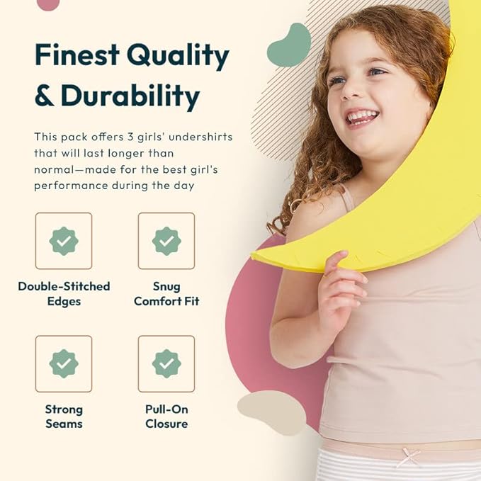 Feathers Girls and Toddler Undershirts - Kids Camisoles - Super Soft Cotton