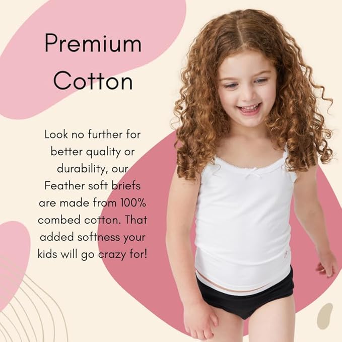 Feathers Girls Solid White Snug Fit Tagless Briefs Underwear - 100% Cotton Super Soft Panties