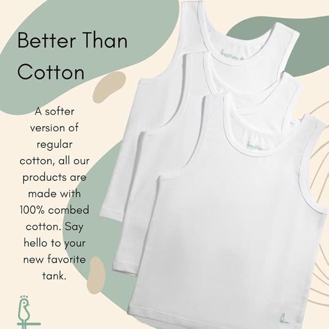 Feathers Boys White Tank Top 100% Cotton Tagless Undershirts 3-Pack