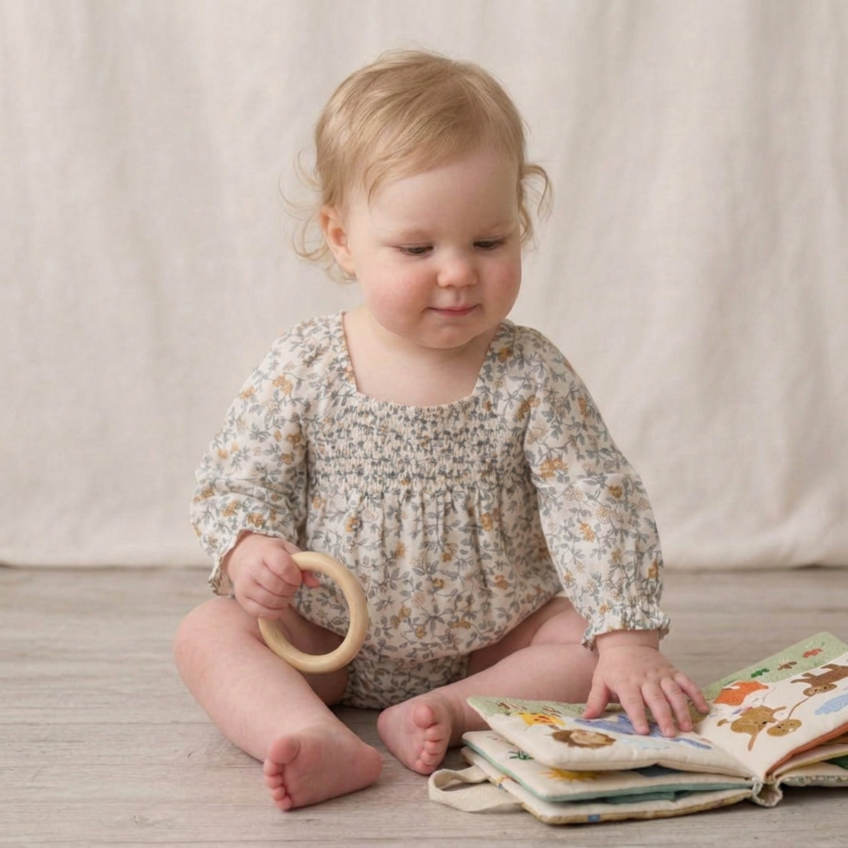 Organic Smocked Long Sleeve Romper - Ivy