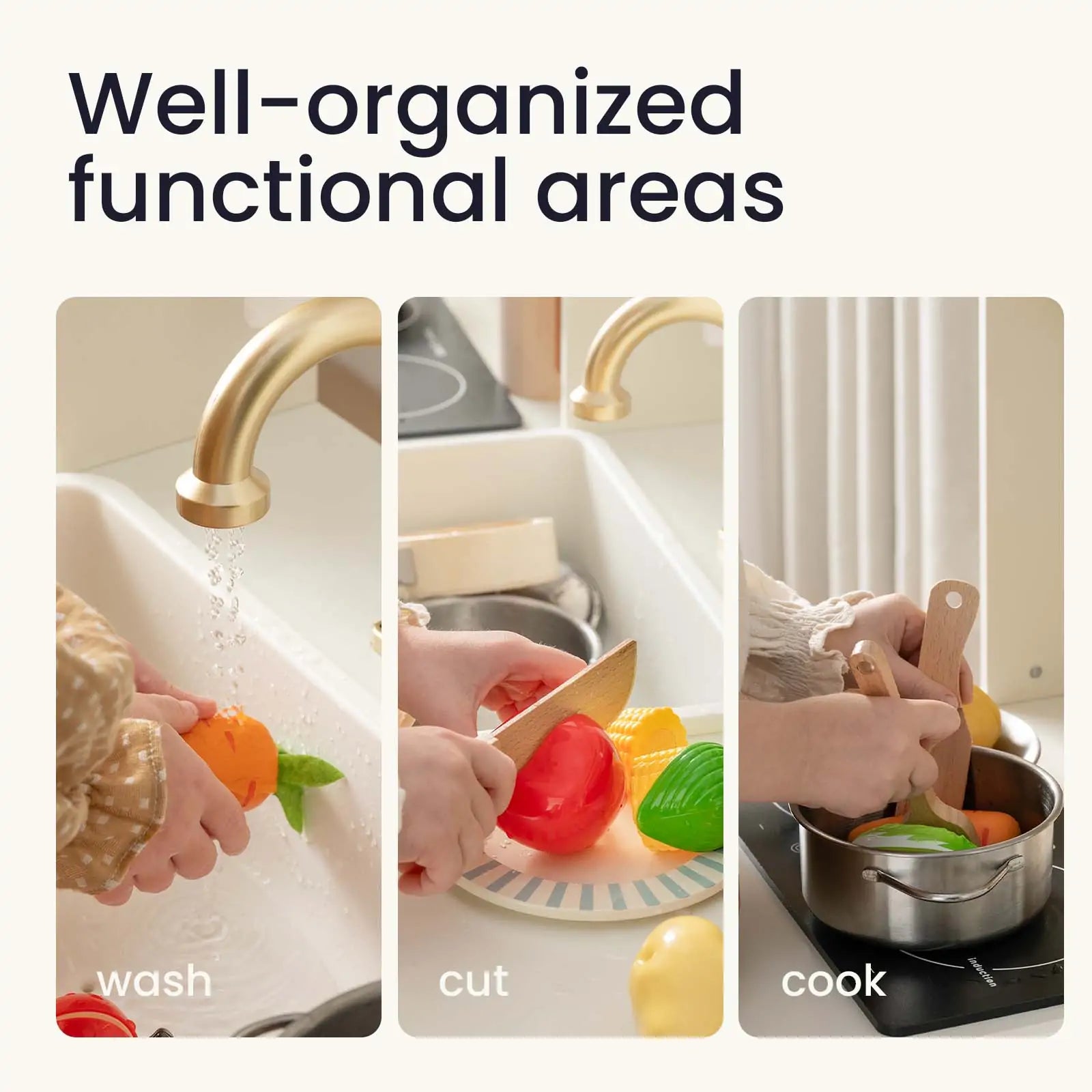 Tiny Land® Play Kitchen with Running Water - Iconic Aqua Kitchen in Cream