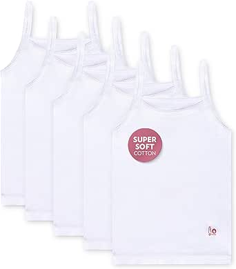 Feathers Girls Undershirts Tagless Camisoles - 5 pk Super Soft Cotton Cami Girls Tank Tops