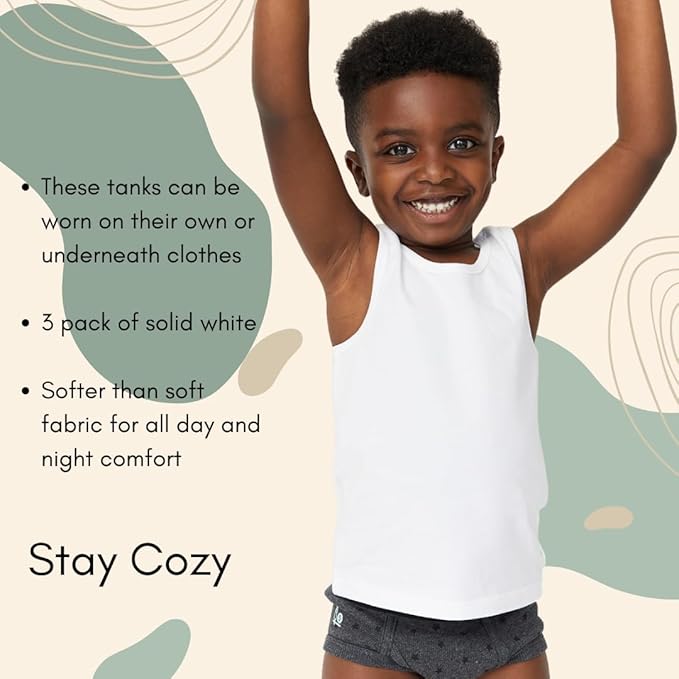 Feathers Boys White Tank Top 100% Cotton Tagless Undershirts 3-Pack
