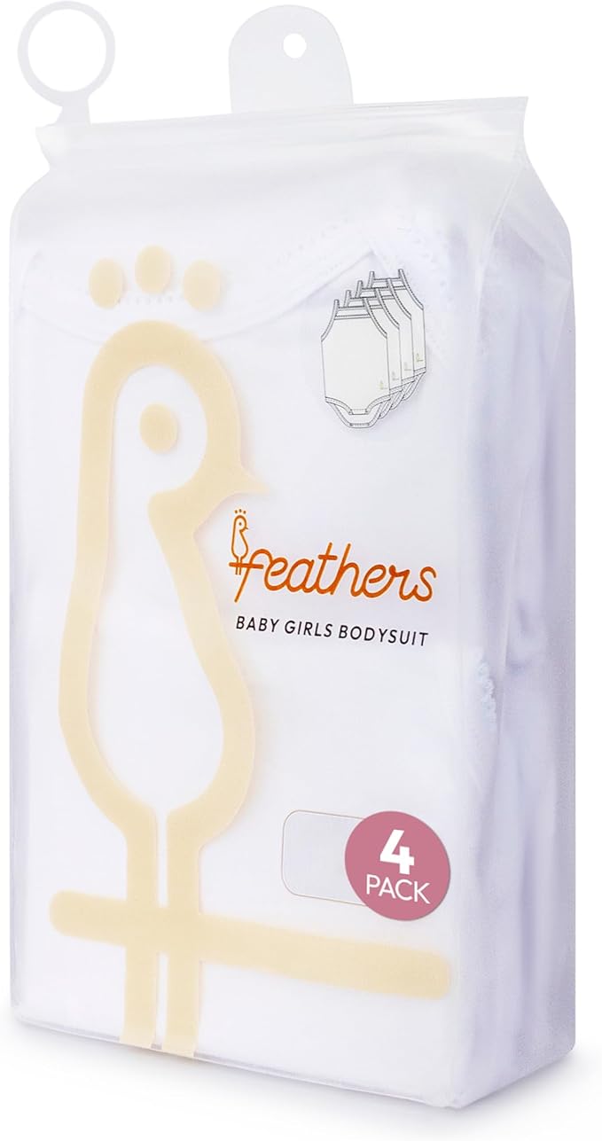 Feathers Tank Top Baby Girl Undershirts - Super Soft Cotton One-Piece Toddler Bodysuit (4 Pack) (White)