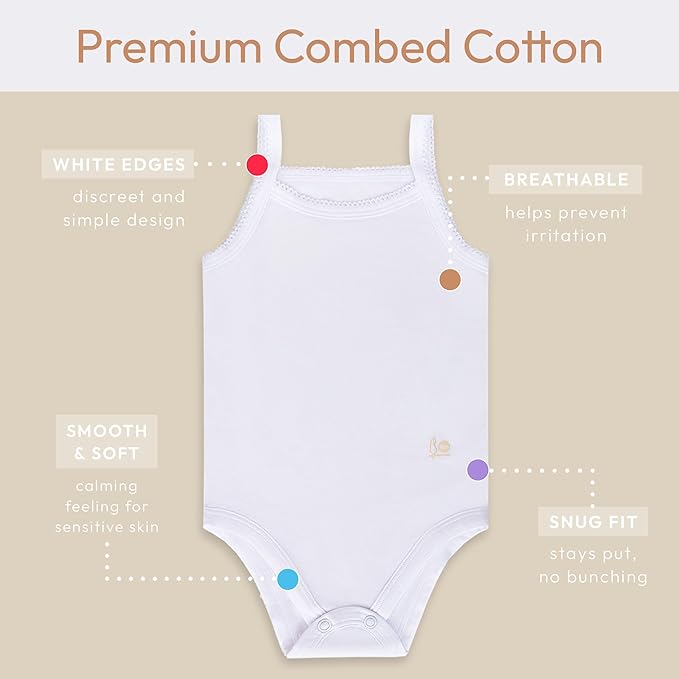 Feathers Tank Top Baby Girl Undershirts - Super Soft Cotton One-Piece Toddler Bodysuit (4 Pack) (White)