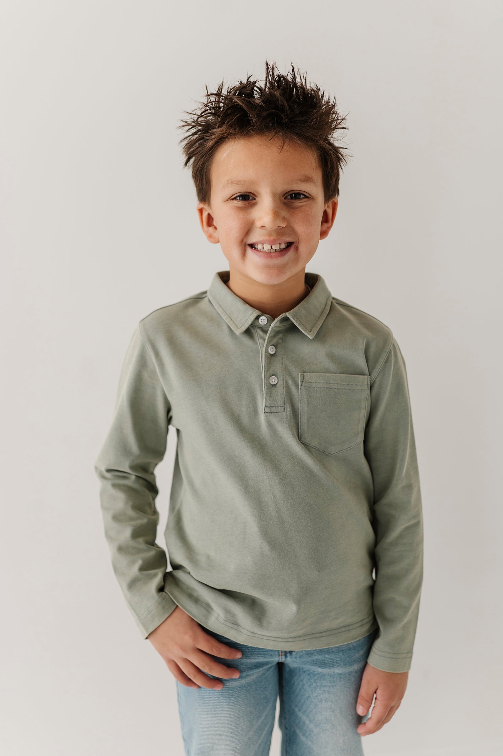 Boys Garment-Washed Collar Shirt in Iceberg