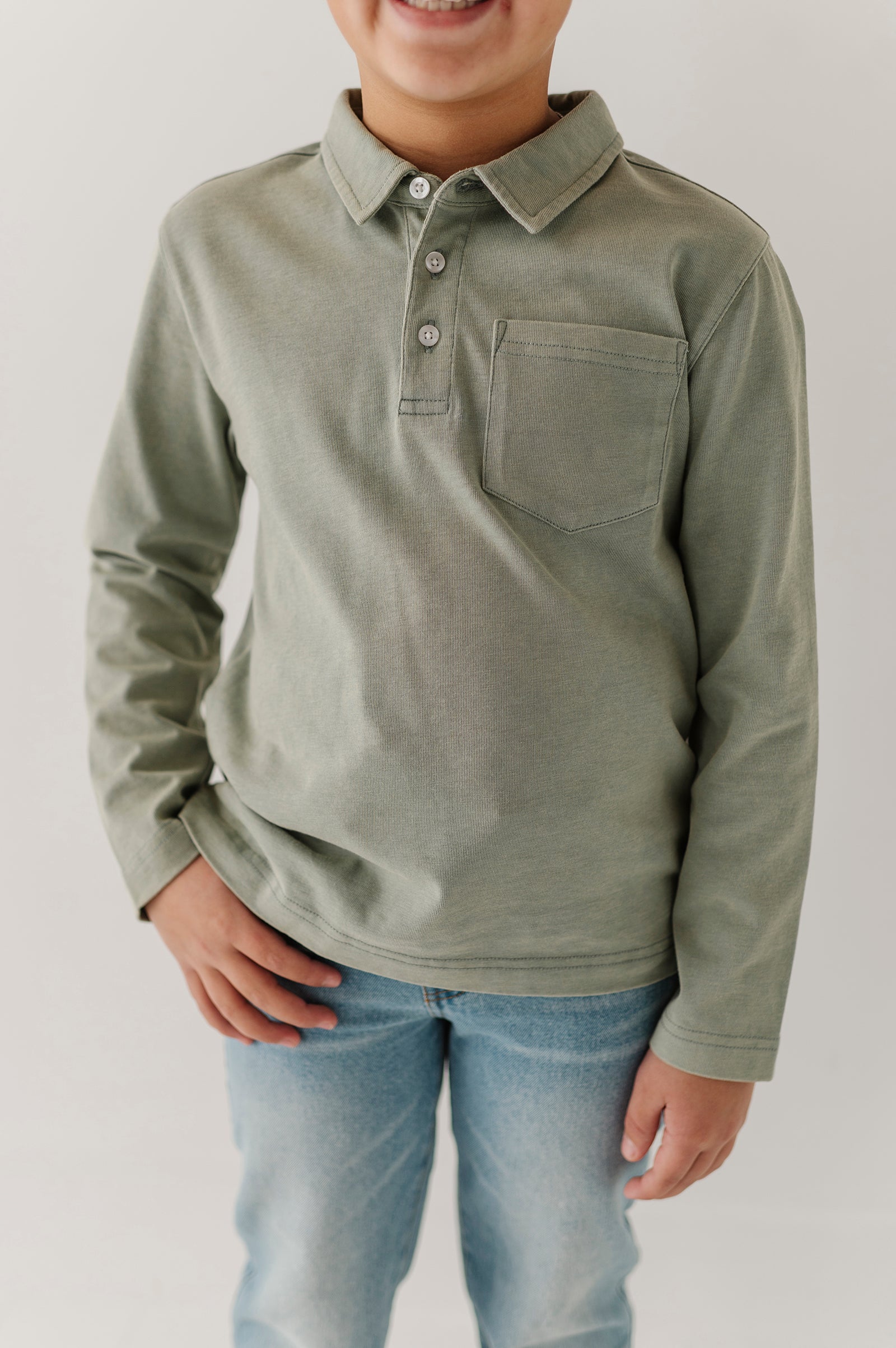 Boys Garment-Washed Collar Shirt in Iceberg