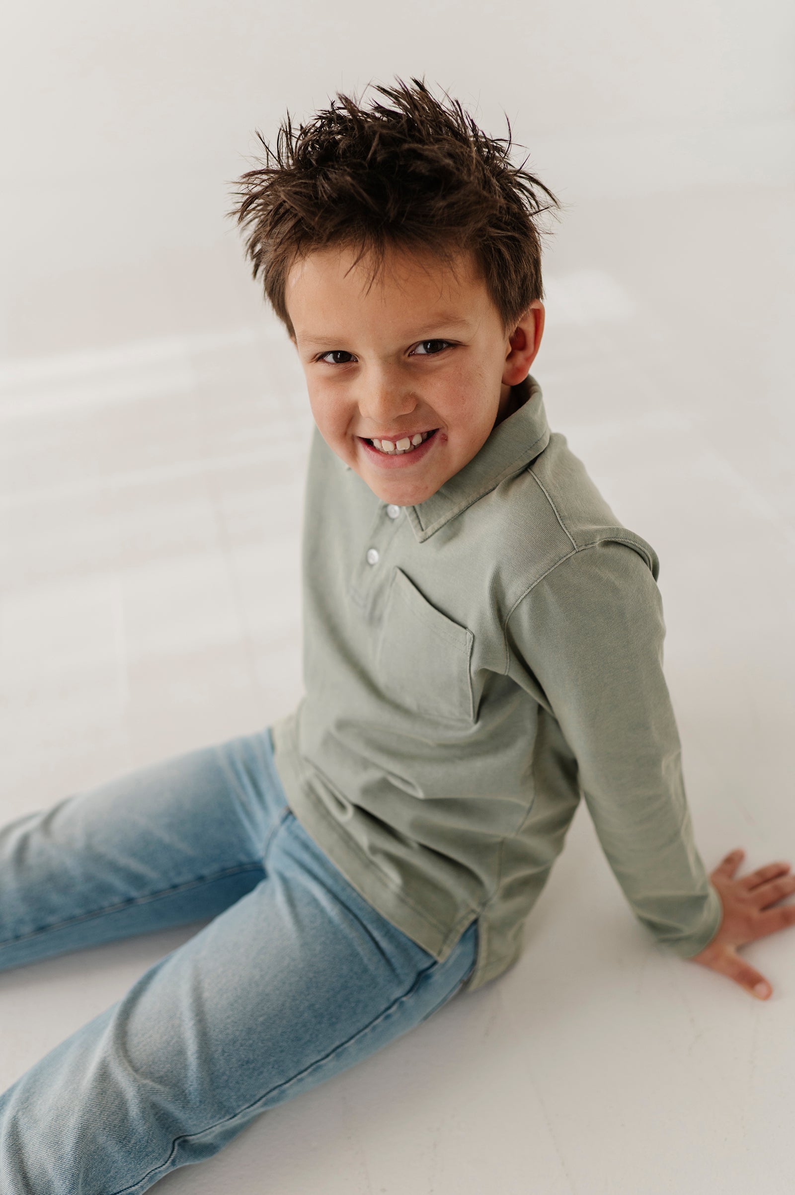 Boys Garment-Washed Collar Shirt in Iceberg