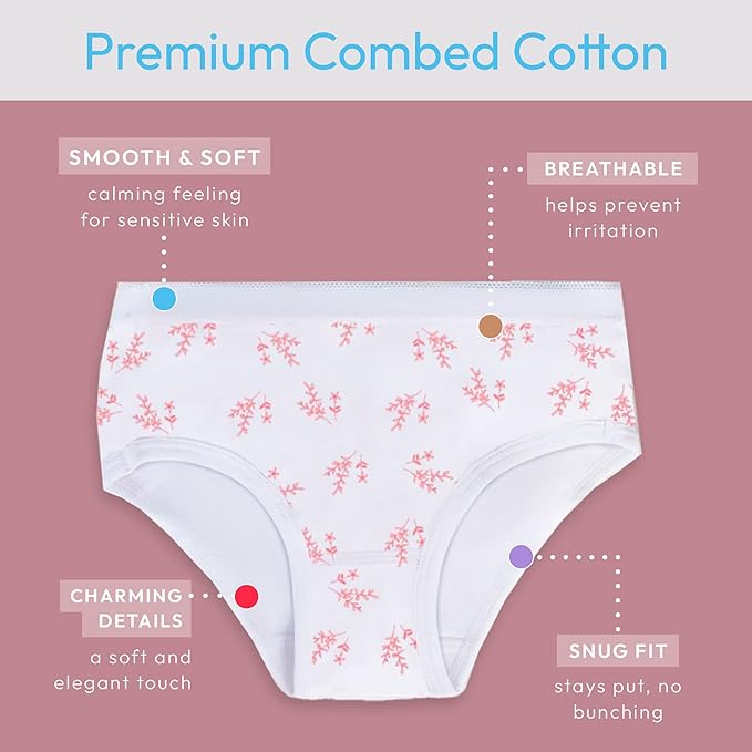 Feathers Leafy Print Snug Tagless Cotton Underwear – Girls Underwear Briefs Super Soft Panties (5 Pack)