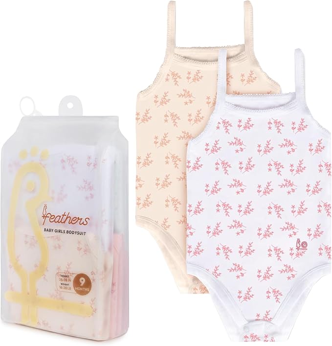 Feathers Leafy Style Tank Top Bodysuits Baby Girl Undershirts – Super Soft One-Piece for Toddler (2 Pack)
