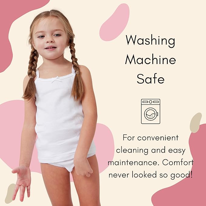 Feathers Girls Solid White Snug Fit Tagless Cami Vest - 100% Cotton Super Soft Undershirts (3/Pack)