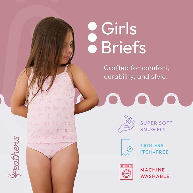 Feathers Leafy Print Snug Tagless Cotton Underwear – Girls Underwear Briefs Super Soft Panties (5 Pack)