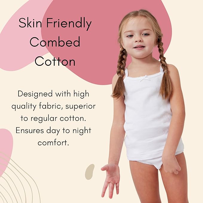 Feathers Girls Rib White Snug Fit Tagless Briefs Underwear - 100% Cotton Super Soft Panties