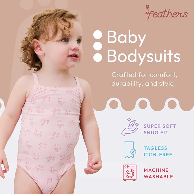 Feathers Leafy Style Tank Top Bodysuits Baby Girl Undershirts – Super Soft One-Piece for Toddler (4 Pack)